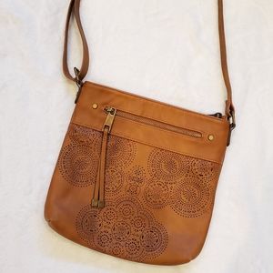 Brown crossbody boho style faux leather bag
